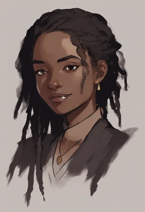 castlevaniaannette, short hair, black hair, dark skin, (black eyes:1.5), dark-skinned female, very dark skin, dreadlocks,