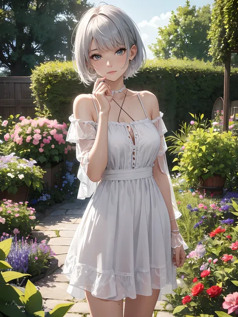 (ultra-realistic, highres, best quality, 4k, professional, cowboy shot), an illustration in Full HD that showcases a 21-year-old girls cool style, beauty eyes, sharp eyes. Her Asymmetric Pixie hairstyle, silver hair, short hair, and left-facing bangs with ...