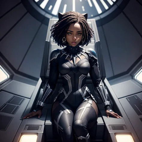 Black panther woman in a spaceship in wakanda,