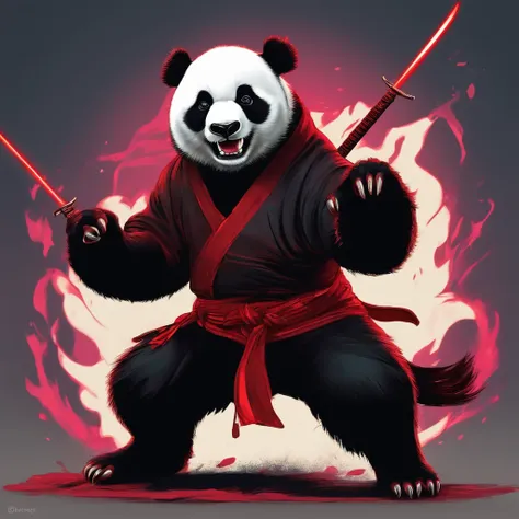 An angry demon ninja panda in attack position