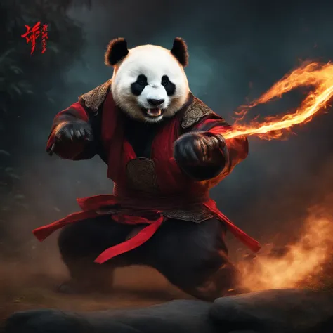 An angry demon ninja panda in attack position