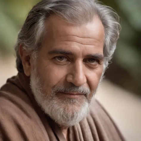 Portrait of a Wise Philosopher, busto, barbado, arrugado, viejo, con ojos penetrantes, Cara detallada, Detalles altos, Cinematographer, Estudio oscuro, Borde de luz, Nikon D850, 50mm, f/1.4, barba abundante