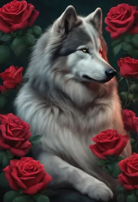 lobo com rosas