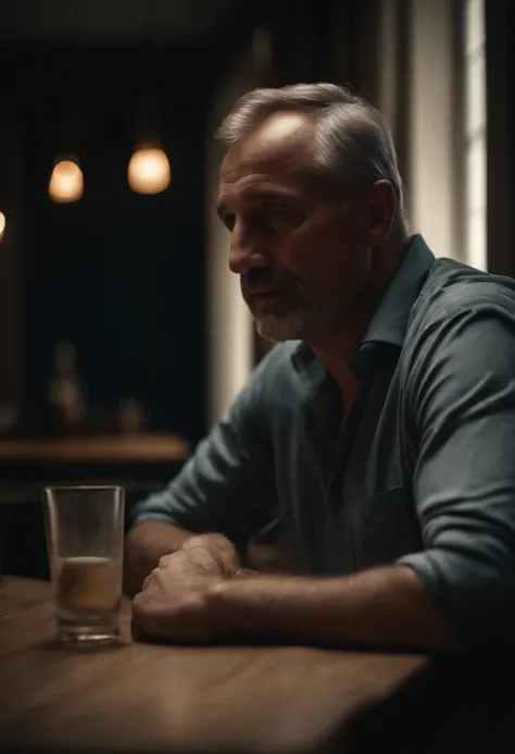 Portrait of a lonely father at a table