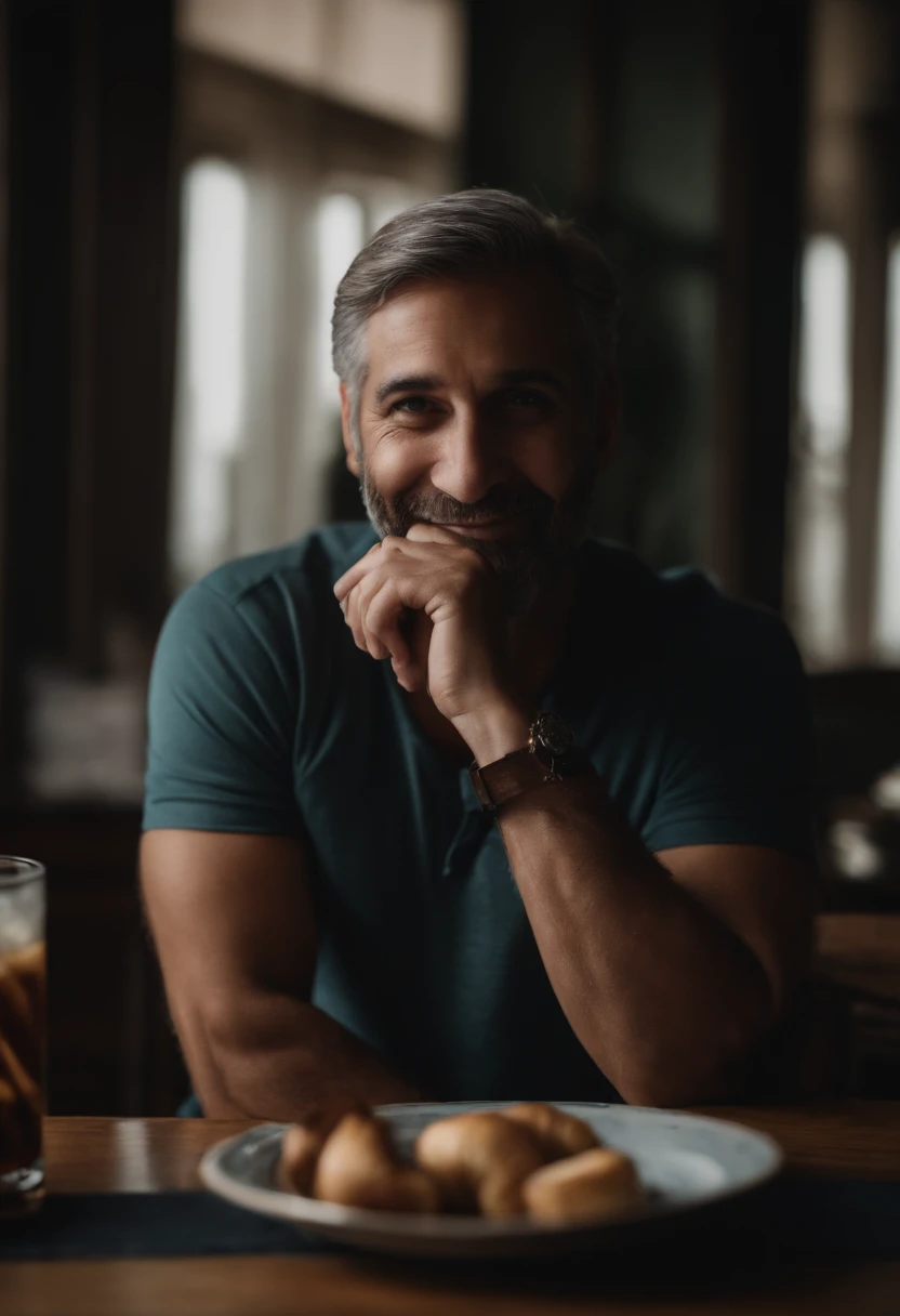 retrato de um pai FELIZ em uma mesa