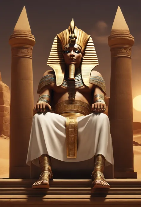 (((Osiris))) best quality, ultra-high resolution, 4K detailed CG, master piece,Osiris,god of the dead, Egyptian mythology,serious expression,Egyptian clothing, desert,(( sitting on throne) ) ,aesthetics, Beautiful image, centered on the screen, oasis in th...