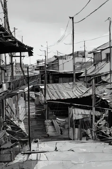 são paulo, favela, pollution, lixo, larger view, antenas (imagem panoramica de longe distante)(imagem inteira em preto e branco ...