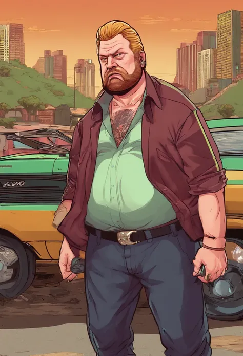 um homem com barba segurando uma faca, barba vermelha, baron harkonnen, barba avermelhada, mafia background hyper detailed, Rei do crime, kingpin, ! baron harkonnen!, gta artstyle, Atarracado, Rich Heritage, gangster, mafioso, action bronson, ((irlandes)),...