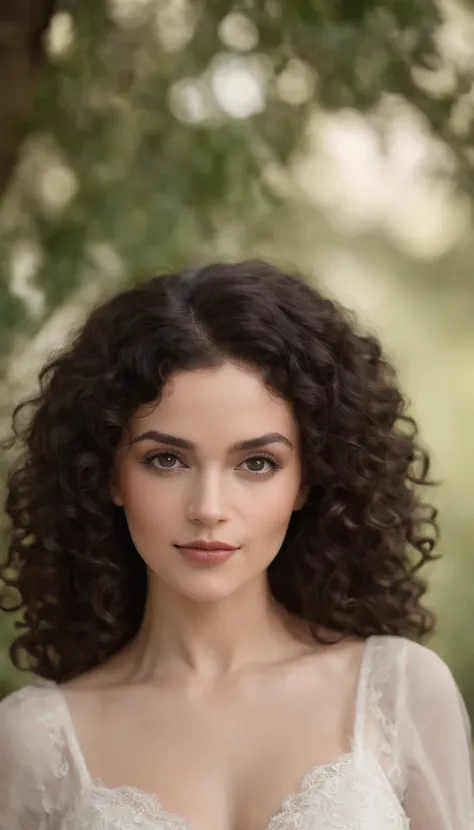 A beautiful and amazing white Brazilian woman，portrait of upper body，Free curls, Black curly hair, (dark shorter curly hair), Wild black long curly hair, multiversal hair, Brazilian, Short black curly hair, Curly black hair, Curls, wavy hair spread out, Ba...