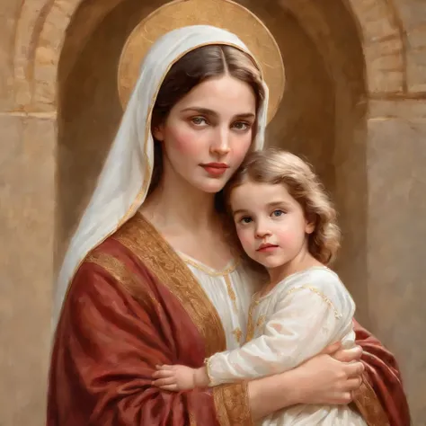 Drawing of a woman holding a child in her arms, Virgem Maria, Menino com Jesus, mami, queen of heaven, arte bonita, pintura de bonito, beautiful depiction, Retrato da Virgem Maria, catholic religious art, Rosen Maiden, Sagrado e belo, com um fundo azul, Bo...