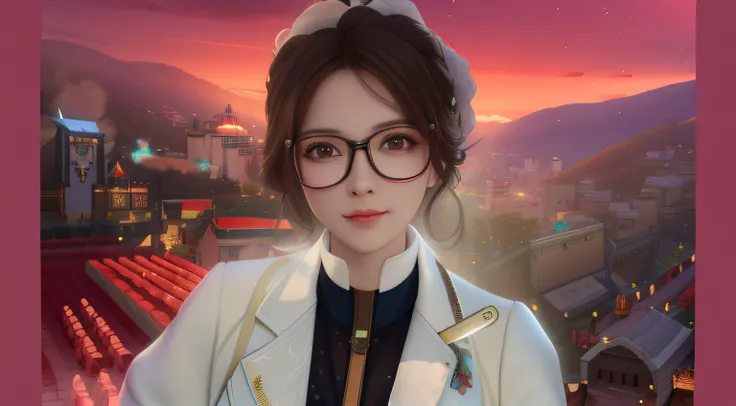 Theres a woman wearing glasses and a white coat, Directed by: Nandor Soldier, imagem de perfil, inspirado em Maria Helena Vieira da Silva, inspired by Verónica Ruiz de Velasco, Magalie Villeneuve, wearing lab coat and glasses, inspirado em Caterina Tarabot...