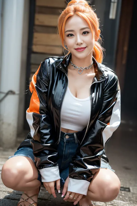 sologirl,Very heavy rain,Back alley at night,Drenched tomboy,piercings,Punk rock fashion,Open jacket with chain,Punk rock shirts,Punk rock pants with chain,Chain Accessories,a choker,(The whole body is soaking wet,Rainwater dripping from the face,Wet face,...