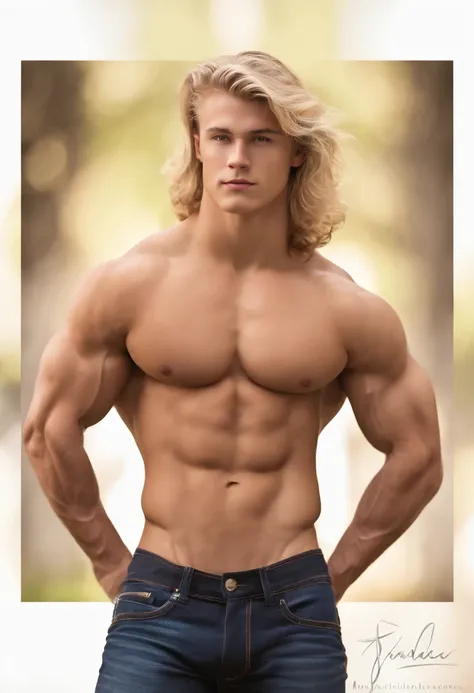 15 years old blonde white boy abs, Biceps muscle,  naked,muscle, back view, muscular back, muscle ass, long hair