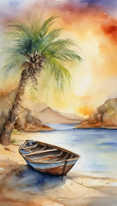 Boat stranded on a desert island