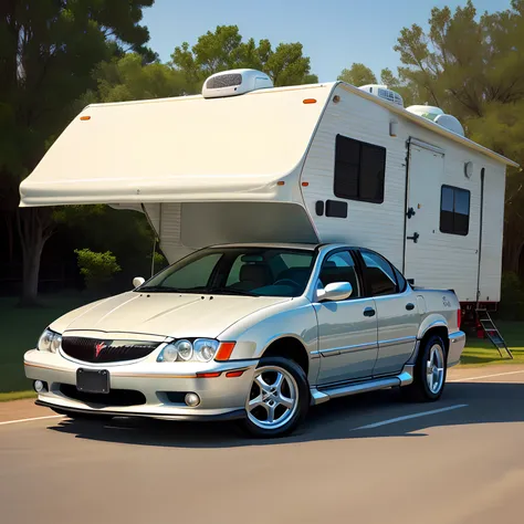 2006 Red Pontiac sunfire outside of mobile home trailer