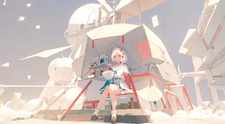 Anime characters with white hair and white skirts sitting on the ground, cute 3 d render, Cute detailed digital art, lovely digital painting, adorable digital art, Soft anime illustration, render of a cute 3d anime girl, trending on cgstation, soft 3d rend...