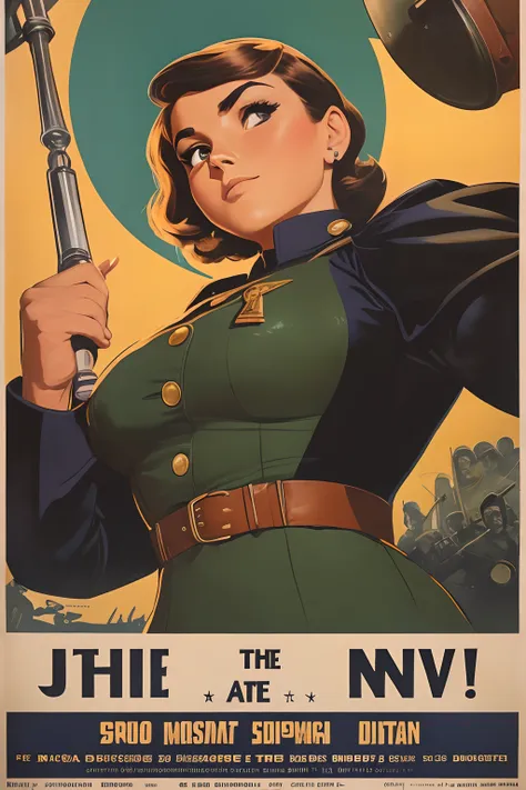 Arte Inspirada John Buscema, World War II poster, vemos uma enfermeira (1mulher)segurando uma pasta, uniforme hospitalar perfeito, short hair up to the shoulders, cor negro, olhos verdes claros, seios pequenos, corpo delgado, imponente em uma tenda hospita...