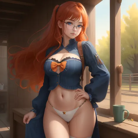 8k, masterpiece, best quality, realistic, higly detailed, cowboy shot, 1girl, solo, itsuki, serious looking girl, medium-length hair, expressive ahoge, reddish-orange hair, a pair of star-shaped hairpins near both of her eyes, dark blue eyes, average heigh...