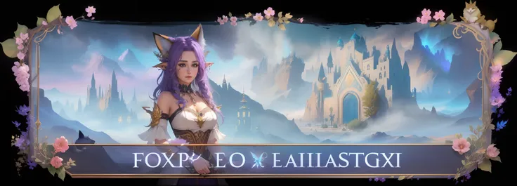 ((masterpiece)), (8k, high_resolution), (best quality), ultra-detailed, very sharp, a close up of a woman in a dress with a cat on her head, fae wilds sky, fogy, fey, foxy, fantasy mmo, feywild, ethereal fox, fog!, mmorpg fantasy, new character, exotic fey...