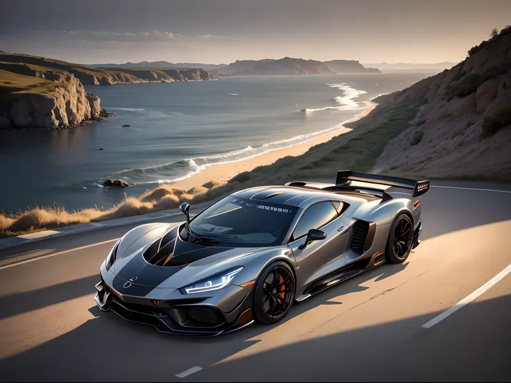 Rembrandt light,Best Quality,Extremely detailed,Cinematic lighting,8K,Realistic,awardwinning,photograph,Low viewing angle,Camera shooting,Canon 85 1.2,Aperture F4,8K,nffsw,Mercedes-Benz GTR,Hypercar,Bright morning light by the sea on background,Art Award D...