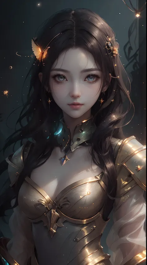 one-girl,the night，themoon，glowworm，As estrelas，indie game concept art,A beautiful artwork illustration,illustration concept art,Comfortable，dreamlike digital painting,background artwork,magical fantasy 2 d concept art,emotional concept art,Game concept ar...