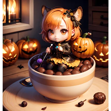 ​masterpiece、top-quality、ultra-detailliert、(Chibi Chara:1.2)、独奏、Halloween Lollipop Chocolate、