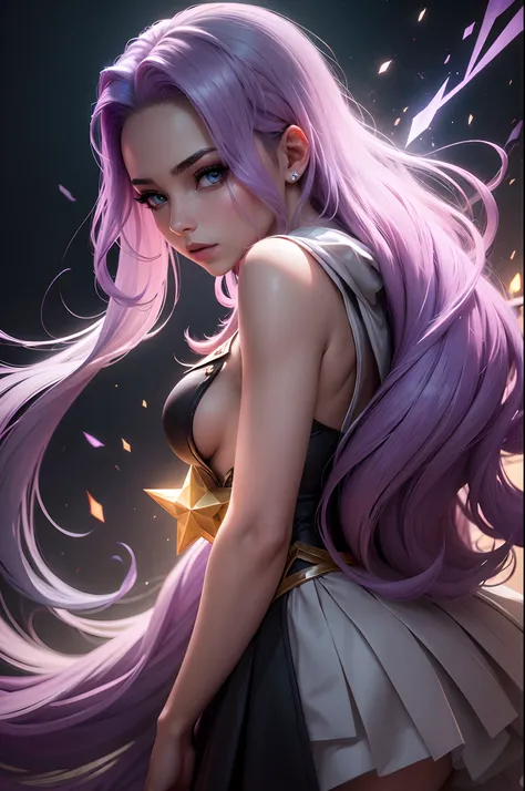 Lux elementalista de League of Legends, (extremamente detalhado CG unidade 8k papel de parede),(master part), (best quality), (ultra-detalhado), (best illustration),(melhor sombra), cowboy shot, (Sharp eyeliner, sombra, olhos detalhados:1), Fundo da cidade...