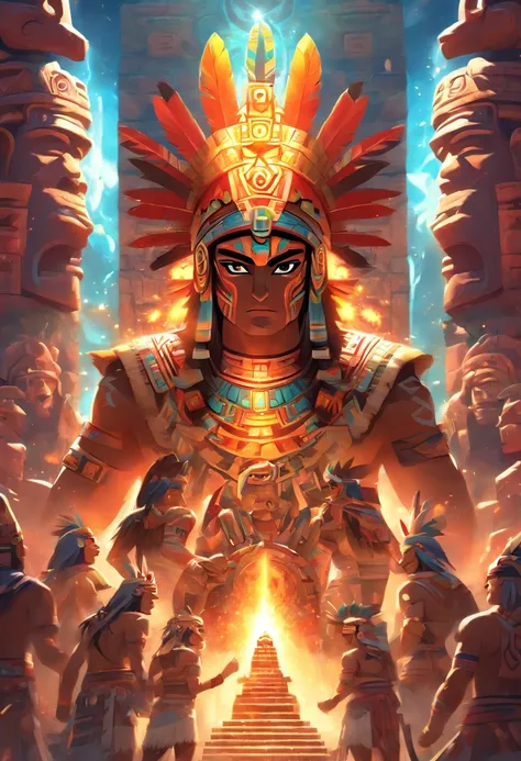 (((Aztec God Birth))) best quality, ultra-high resolution, 4K detailed CG, masterpiece, Huitzilopochtli,birth, god of war, Aztec mythology, Aztec temple, Aztec clothing, ray of light, Mexico, aesthetics , beautiful image, centered on the screen