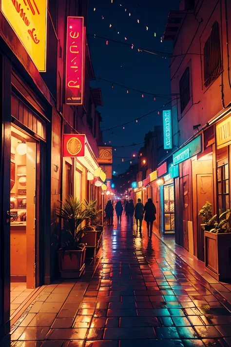 modern marrakech , Retro, Full Color, Multicolor, Artistic, Superior Detail, Super Quality, Fine Details, Highlights, Neon Lights, 8k, Masterpiece, City Night, Neon Lights,