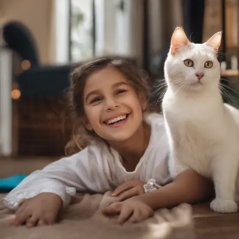 （no quadro），Cat not circle，um close-up，（sem antecedentes：1.5），Logotipo da camiseta，logotipo do adesivo，Arte de corte，（Menina e gato de frente um para o outro com um sorriso）