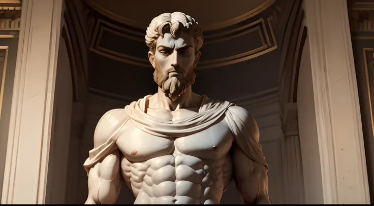 Stoic Marco Aurelius Muscle Statue Facing Side, realista