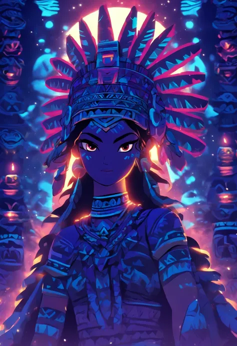 (((Aztec Goddess))) best quality, ultra-high resolution, 4K detailed CG, masterpiece, Coyolxauhqui ,moon goddess, Aztec mythology,woman,moonlight, Aztec temple, Aztec clothing, night, Mexico, aesthetics, beautiful image, centered on the screen