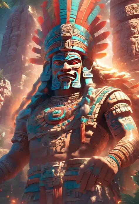 ((( Elderly Mayan God))) best quality, ultra-high resolution, 4K detailed CG, masterpiece, Itzamná, god of the heavens, Mayan mythology, elderly, old, ancient, sunlight, Mayan temples, Mayan clothing, Mexico, aesthetics, beautiful image, centered on the sc...