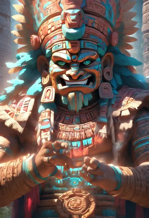 ((( Elderly Mayan God))) best quality, ultra-high resolution, 4K detailed CG, masterpiece, Itzamná, god of the heavens, Mayan mythology, elderly, old, ancient, sunlight, Mayan temples, Mayan clothing, Mexico, aesthetics, beautiful image, centered on the sc...