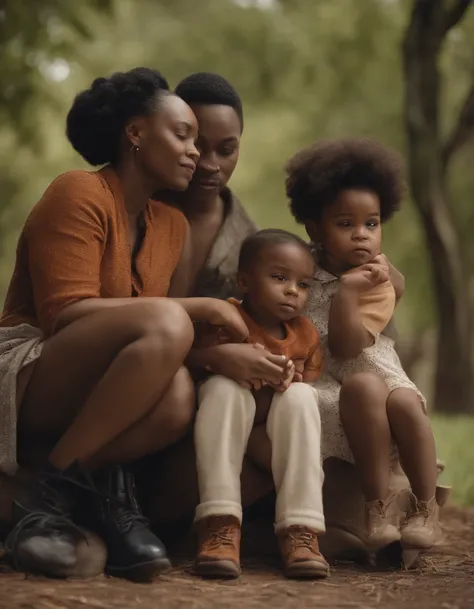 A family of 5 with a white father and a black mother and with 3 mixed-race children, 2 boys and a girl dressed in louis vuitton