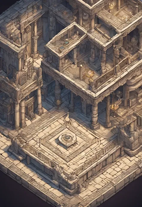 temple of bone battlemap, multilevel, 4 story, 3 rooms each level