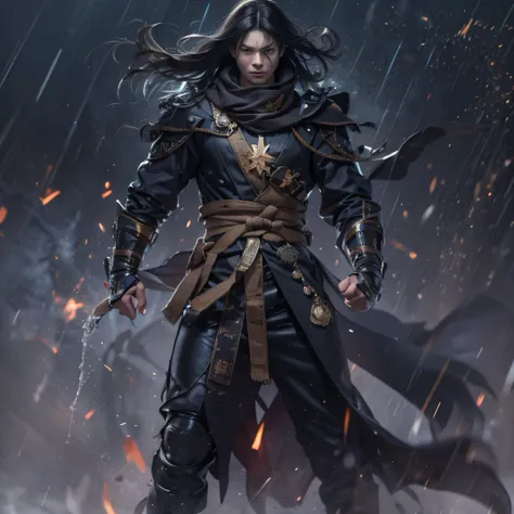 （废墟）eyes filled with angry，He clenched his fists，Rush up，Deliver a fatal blow to your opponent，full bodyesbian，Full Body Male Mage 32K（tmasterpiece，k hd，hyper HD，32K）Long flowing black hair，Camping site area，zydink， a color， patriot （废墟）， （Linen batik scar...