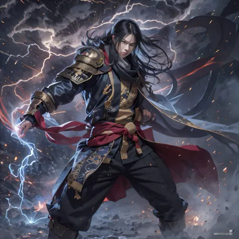 （废墟）eyes filled with angry，He clenched his fists，Rush up，Deliver a fatal blow to your opponent，full bodyesbian，Full Body Male Mage 32K（tmasterpiece，k hd，hyper HD，32K）Long flowing black hair，Camping site area，zydink， a color， patriot （废墟）， （Linen batik scar...