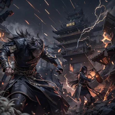 （废墟）eyes filled with angry，He clenched his fists，Rush up，Deliver a fatal blow to your opponent，full bodyesbian，Full Body Male Mage 32K（tmasterpiece，k hd，hyper HD，32K）Long flowing black hair，Camping site area，zydink， a color， patriot （废墟）， （Linen batik scar...