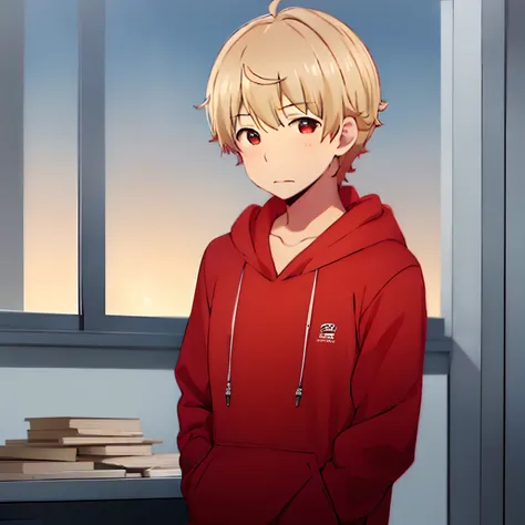 1boy, solo, uchimaki_subaru,red eyes, blondehair,black hoodie,