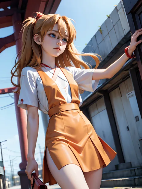 Asuka Langley Soryu，Blue eyes，hair between eyes，headware，Interface headset，Orange hair，Red ribbon、Ribbons、shcool uniform、skirts、Slip dress、Slip dress、Tokyo No. 3 Junior High School uniform、album artwork，Storytelling images