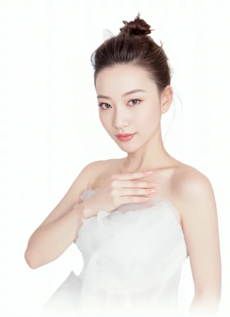 there is a woman with a white dress posing for a picture, woman with porcelain skin, Milky white skin, elegant lady with alabaster skin, Beautiful young Korean woman, pale milky white porcelain skin, Chinese woman, Beautuful Women, Porcelain white skin, di...