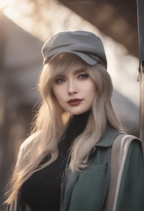 1girll, Solo, Long hair, Black hair, Written clothes, Brown eyes, looking at viewert, Beanie, Lips, Upper body, Closed mouth, shirt, Earrings, https://I.postal.CC/tCDfNDvp/Screenshot - 20230606-212445..png