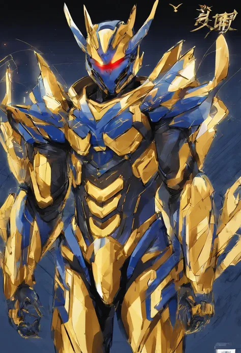 Adult male super hero, Mosquito Theme, Insect theme, Deep blue and golden suit color, helmet,marvel yellow jacket aesthetic, Kamen Rider aesthetic, full body model