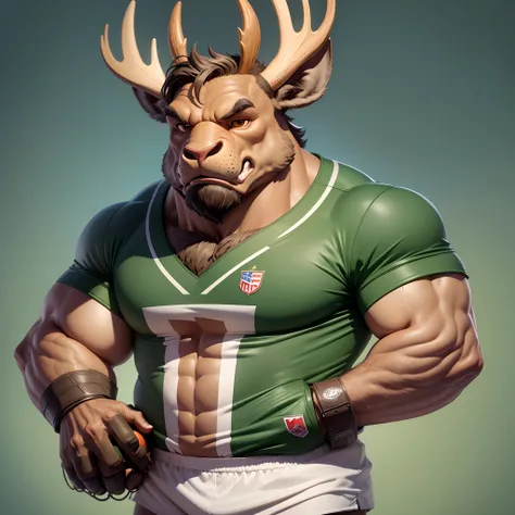 cartoon, moose,
futbol america player clothing,
anthropomorphic
character sheet,
Whole body,
character model,
detailed, 8k
  ((masterpiece)), anthropomorphic humanoid elk, detail with ball in hand, snack bar behind, elk antlers, muscular body, muscular arm...