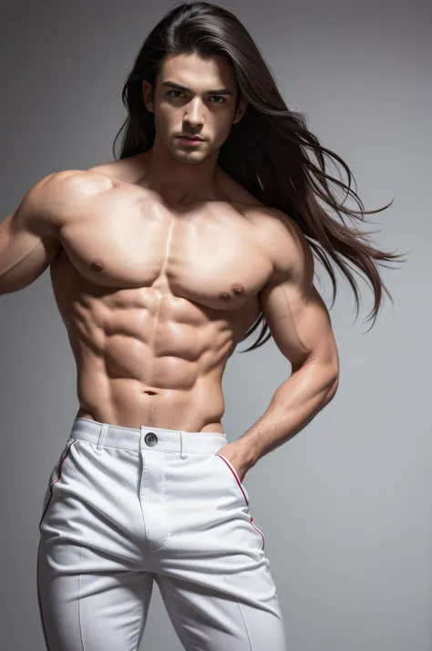 a picture, a handsome, 8k full body portrait of a man, badness, disheveled long hair, musculature, Detailed muscular physique, a picture, (​masterpiece, top-quality, top-quality, Official art), Photorealistic depiction,20yr old, toned waist, long limbs, ba...