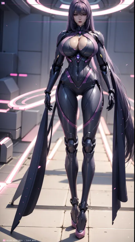 A MATURE WOMAN, HUGE FAKE BOOBS, (BEAUTIFUL FACE), (RGB), (FUTURISTIC MECHA TIGHT BRA), (CLEAVAGE), (SKINTIGHT YOGA PANTS), (HIGH HEELS), (PERFECT BODY:1.2), (LONG LEG), (FULL BODY:1.3), FRONT, (STANDING:1), SEXY BODY, EXPOSE MUSCLE ABS, UHD, 8K, 1080P.