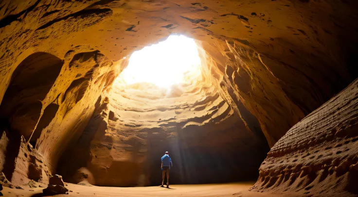 Theres a young man lying in a cave with a light coming out, Perdidos em uma caverna, em uma caverna, em uma grande caverna do deserto, em uma caverna. Subexposta, uma caverna estranha, 9 9 9 9 dentro de uma caverna escura, olhando para uma caverna misterio...