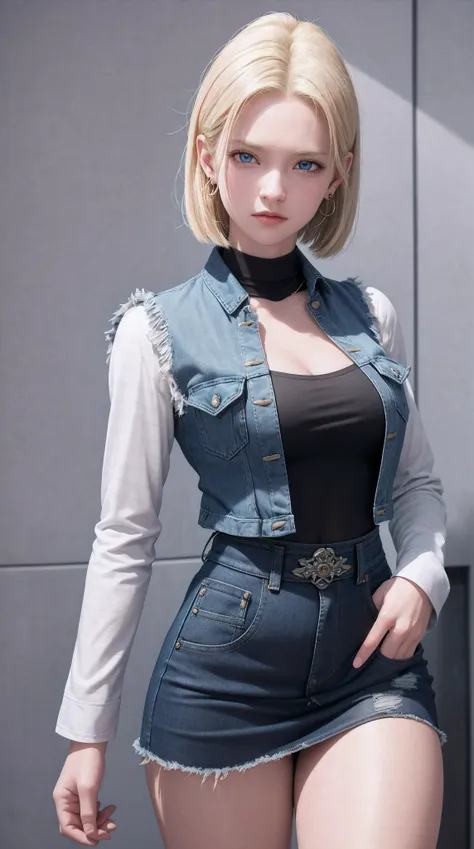 android 18, blonde hair, blue eyes, eyeslashes, hoop earings, short hair, earring
bring, black sock, black shirt, breast pocket,...