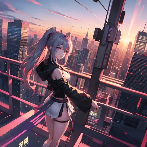 Anime girl standing on a balcony with a city in the background, anime cyberpunk art, anime style 4 k, digital cyberpunk anime art, cyberpunk anime art, ultra hd anime wallpaper, 4k anime wallpaper, anime wallpaper 4k, anime wallpaper 4 k, Anime girl deskto...